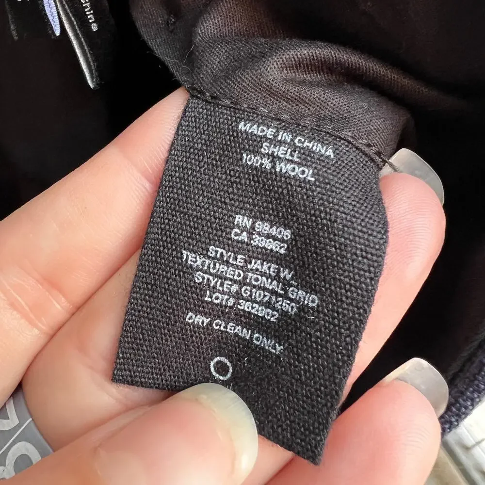 Theory Navy Textured Tonal Grid Wool Slim Fit Dress Pants Size 34